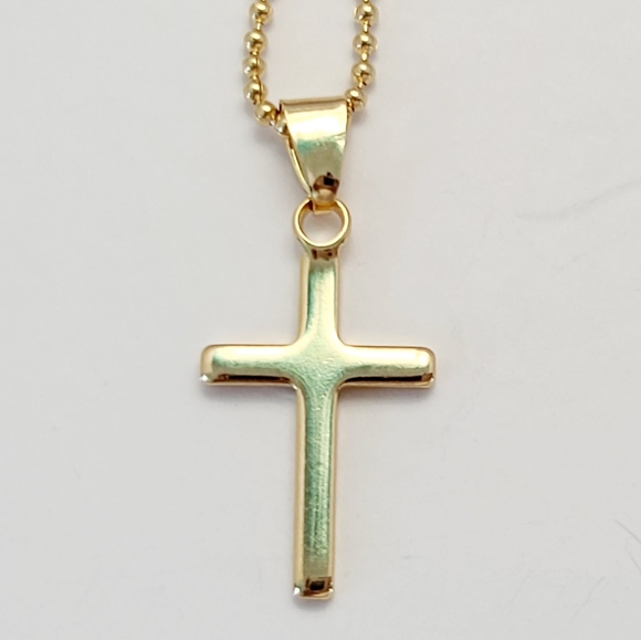 Tiny plain cross necklace. 18K GF. New - Picture 4 of 7